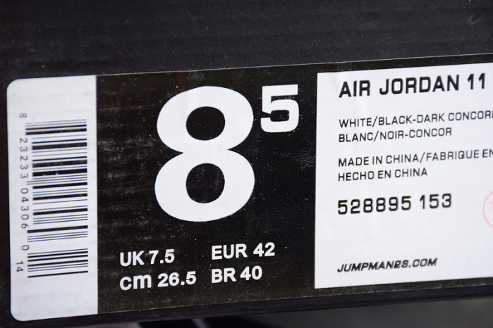 air jordan 11 retro low "concord" black/ white mens 528895-153