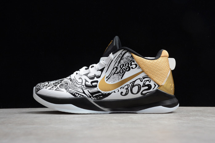 kobe 5 protro black/white/gold ct8044-100