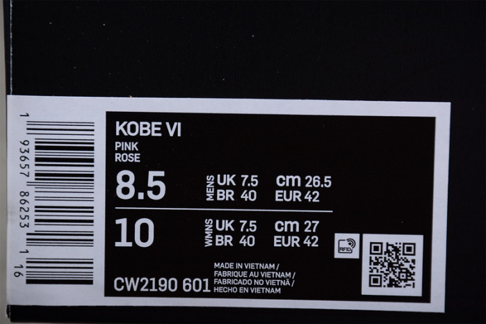 nike kobe 6 pink rose cw2190-601