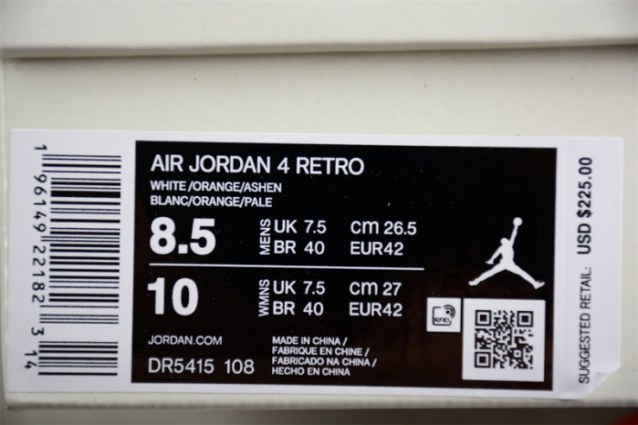 air jordan 4 white and orange dr5415-108
